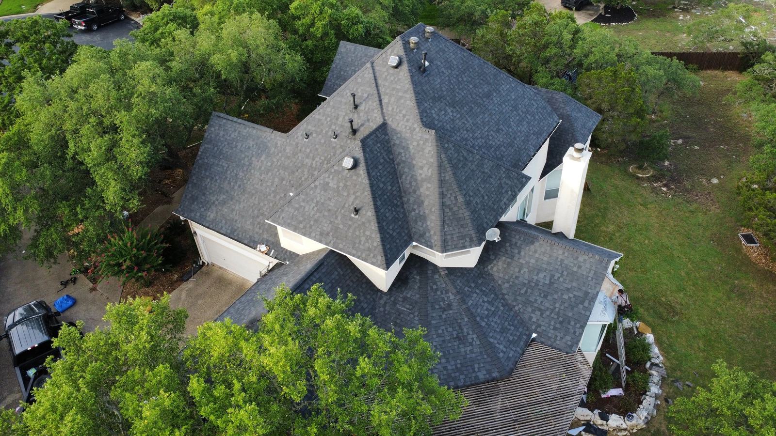 Aerial photograph of another CTR residential roofing project