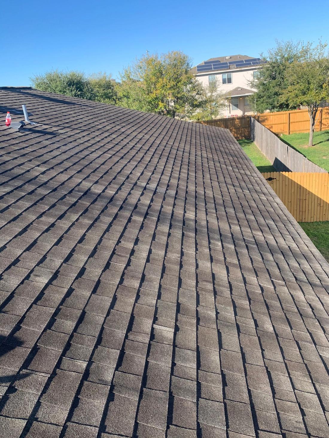 Wide slope of newly installed shingles